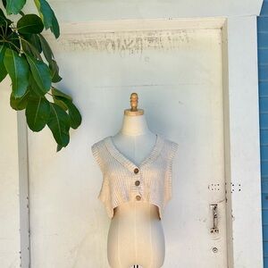 Vintage Free People Cream Textured Knit Top